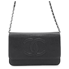 Chanel-Chanel Black Grained Calfskin Chain Wallet-Black