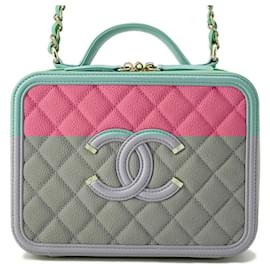 Chanel-Chanel Chain Shoulder Bag CC Filigree Vanity Caviar Skin A93343-Pink,Green