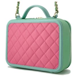 Chanel-Chanel Chain Shoulder Bag CC Filigree Vanity Caviar Skin A93343-Pink,Green