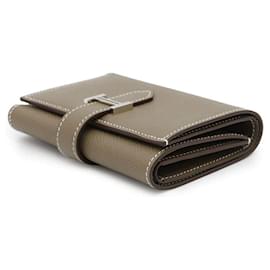 Hermès-Hermes Tri-fold Wallet in Etoupe Gray-Taupe