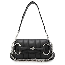 Gucci-Gucci Horsebit Leather Handbag-Black