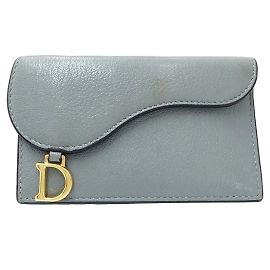 Christian Dior Blue Leather Card Case Blue
