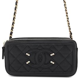 Chanel-Chanel Chain Wallet in Black Grained Calfskin-Black