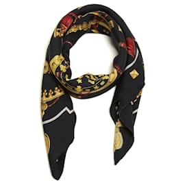 Hermès-Hermès 2010 Square Scarf 90 The Keys Black Gold Silk Twill Scarf Hermes-Black