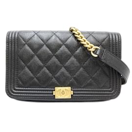 Chanel-Chanel Boy Wallet Chain in Black Caviar Skin-Black