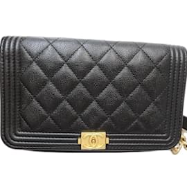 Chanel-Chanel Boy Wallet Chain in Black Caviar Skin-Black
