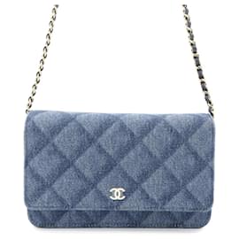 Chanel-Chanel Chain Wallet Matelasse Coco Mark Denim-Blue