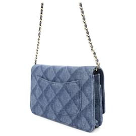 Chanel-Chanel Chain Wallet Matelasse Coco Mark Denim-Blue