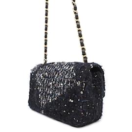 Chanel-Chanel Navy Tweed Chain Shoulder Bag-Navy blue