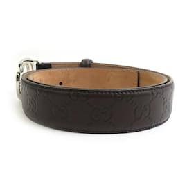 Gucci-Cinto de couro Gucci com G entrelaçado-Prata,Castanho escuro