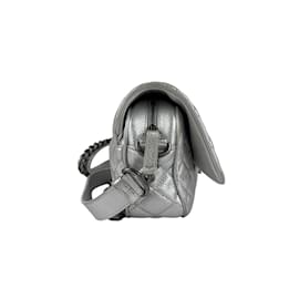 Chanel-Chanel Silver Leather Shoulder Bag-Silvery