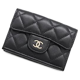 Chanel-Chanel Tri-fold Wallet in Black Grained Calfskin-Black