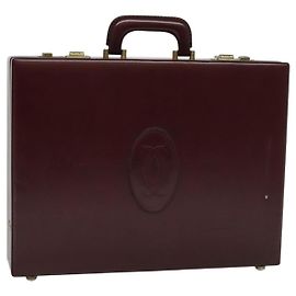 CARTIER Maleta de Couro Vermelha Ouro Auth 120248 Vermelho Dourado