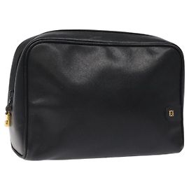 LOEWE Anagram Clutch Bag de Cuero Negro Dorado Auth bs24960 Negro Dorado