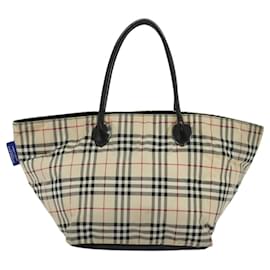 Autre Marque-BURBERRY Nova Check Blue Label Tote Bag Nylon Beige Silver Auth kk468-Silvery,Beige