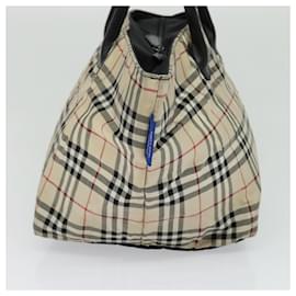 Autre Marque-BURBERRY Nova Check Blue Label Tote Bag Nylon Beige Silver Auth kk468-Silvery,Beige