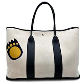 Hermès-Sac fourre-tout à motif ours GM Hermes Garden-Écru,Bleu Marine