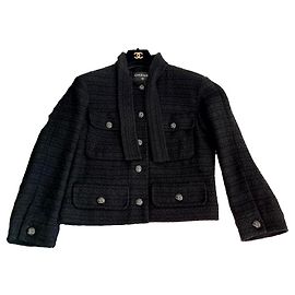 Chanel Black Tweed Jacket Size 38 Black