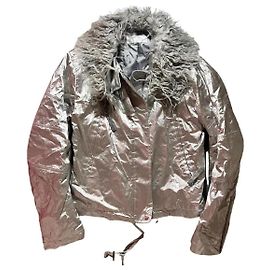 Veste Helmut Lang Astro Foil Argentée Fausse Fourrure Argenté