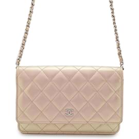Chanel-Chanel Chain Wallet in Metallic Pink-Silvery