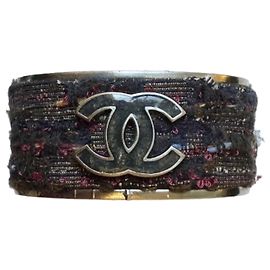 Bracciale Chanel Manchette Tweed CC Argento Nero e Rosso Multicolore