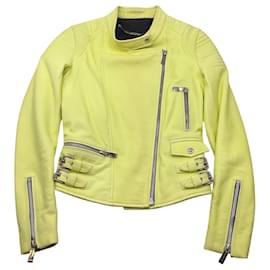 Barbara Bui-Barbara Bui Lime Moto Zip Lambskin Leather Jacket-Green