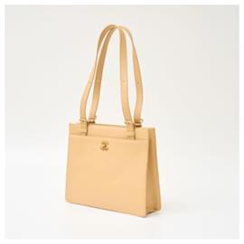 Chanel-Chanel Caviar Skin Coco Mark Turn Lock Tote-Brown,Beige