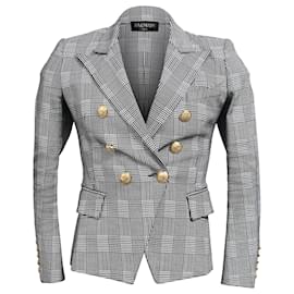 Balmain- Balmain Houndstooth Double-Breasted Balzer in Black Wool-Black