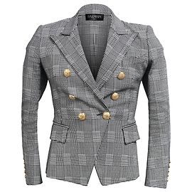 Blazer duplo em lã preta com padrão pied-de-poule Balmain Preto
