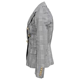 Balmain- Balmain Houndstooth Double-Breasted Balzer in Black Wool-Black
