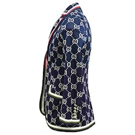 Gucci- Gucci Jacquard Monogram Blazer in Navy Blue Cotton-Blue,Navy blue