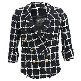 Blazer de tweed negro de doble botonadura Balmain en algodón Negro