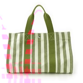 Hermès-Sac tote en coton Hermes Cannes MM rouge et blanc-Rouge