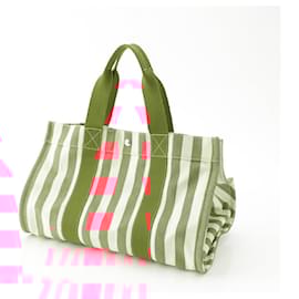 Hermès-Sac tote en coton Hermes Cannes MM rouge et blanc-Rouge