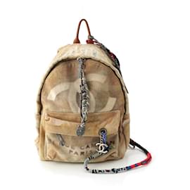 Chanel-Chanel Graffiti Logo Backpack-Brown,Beige