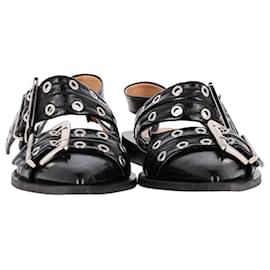 Ganni- Ganni Buckled Slingback Ballet Flats in Black Leather-Black