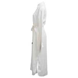 Theory- Theory Belted Maxi Shirt Dress in White Linen-White,Cream