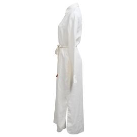 Vestido maxi camisa com cinto Theory em linho branco Branco Cru