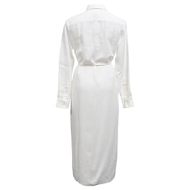 Theory- Theory Belted Maxi Shirt Dress in White Linen-White,Cream