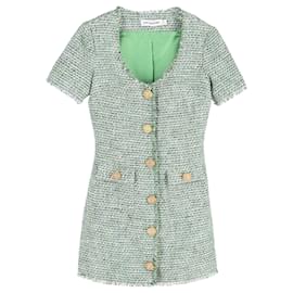 Self portrait- Self-Portrait Boucle Woven Mini Dress in Green Polyester-Green