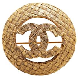 Chanel-Chanel Coco Mark Round Brooch-Golden,Metallic