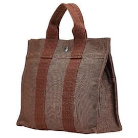 Hermès-Sac tote en toile Herline d'Hermès-Marron