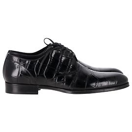 Dolce & Gabbana Croc Embossed Derby Shoes in Black Leather Black