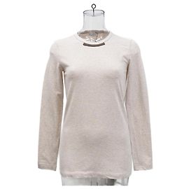 Pull en coton beige avec détails en perles de Brunello Cucinelli Beige
