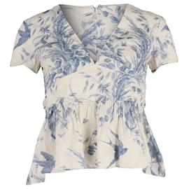 Red Valentino- RED Valentino Printed V-Neck Blouse in Cream Silk-White,Cream