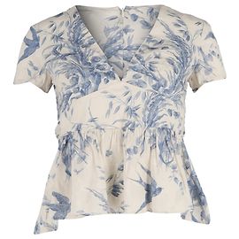 RED Valentino Printed V-Neck Blouse in Cream Silk White Cream