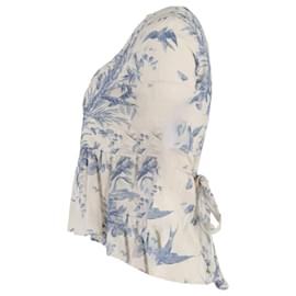 Red Valentino- RED Valentino Printed V-Neck Blouse in Cream Silk-White,Cream