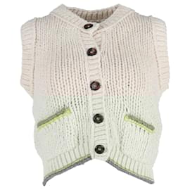 Re/Done- Re/Done Knitted Sleeveless Cardigan in Ivory Cotton-White,Cream