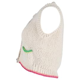 Re/Done- Re/Done Knitted Sleeveless Cardigan in Ivory Cotton-White,Cream
