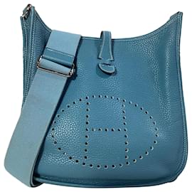 Hermès-Sac Hermes Bleu Jean Evelyne III PM en cuir Togo bleu-Bleu,Bleu clair
